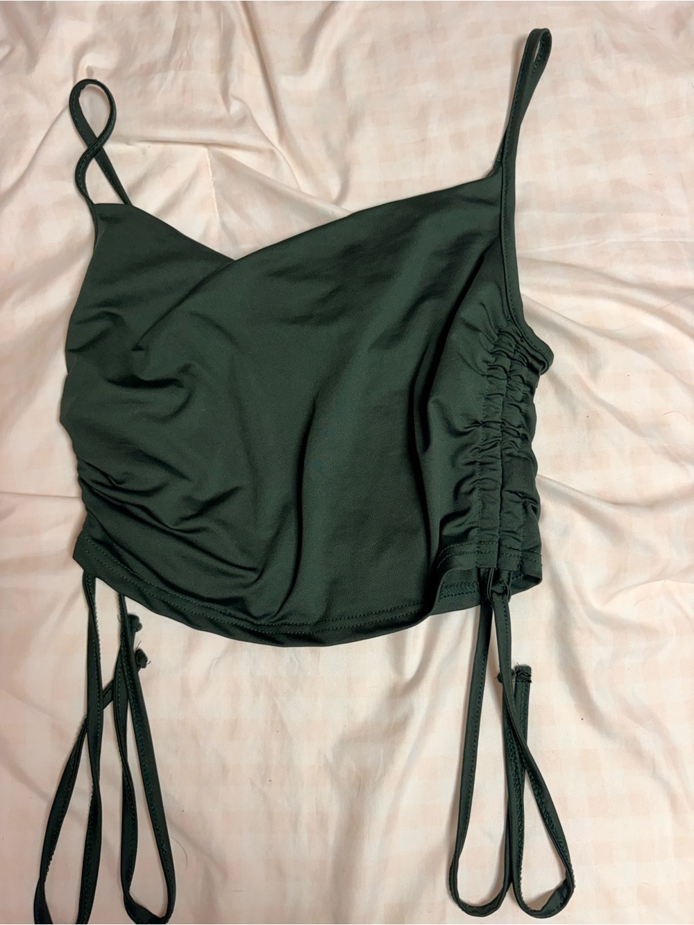 SHEIN Dark Green Spaghetti Strap Ruched Crop Camisole
